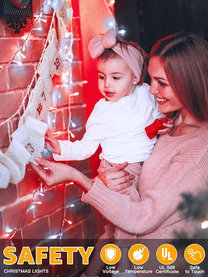 Guhope Christmas Lights 600 LED 98FT, Waterproof Outdoor String Lights with Remote and Timer, 8 Modes Dimmable Fairy Lights for Indoor Outdoor Wedding Party Holiday Decorations (Red and White)