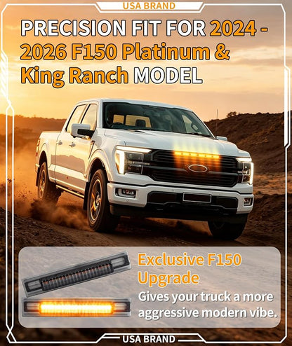 LED Grill Lights for Ford F150 2024-2026 King Ranch & Platinum Only, Amber | Direct-Snap F150 Front Grille Marker Lights, OEM-Style Fit, IP68 Waterproof, Raptor-Style Front-End Upgrade, Off-Road Ready