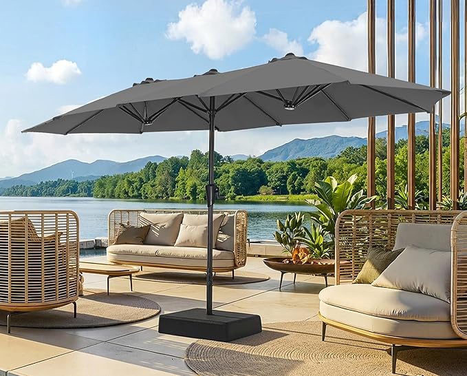 SUPERJARE 13FT Outdoor Patio Umbrella with Base Included, Double Sided Pool Umbrellas with Fade Resistant Canopy, Large Table Umbrella for Deck, Market, Backyard -Dark Gray
