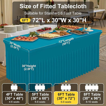 Smiry Spandex Elastic Fitted Table Cloth Skirt for 6FT Rectangle Table | Stretch Washable Table Cloth, Banquet Table Cover for Wedding, Party, Indoor & Trade Shows, (Turquoise, 72Lx30Wx30H)