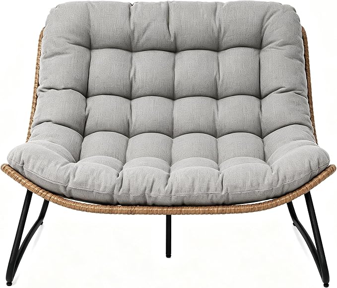 Outdoor Loveseat 2-Seat Wicker Rattan Boho Patio Sofa Grey 1PC | 53"x36"x30", 13" seat height. 4" thick cushions, 1000lb cap. All-weather PE rattan, rust-proof frame. Grey, 1PC.