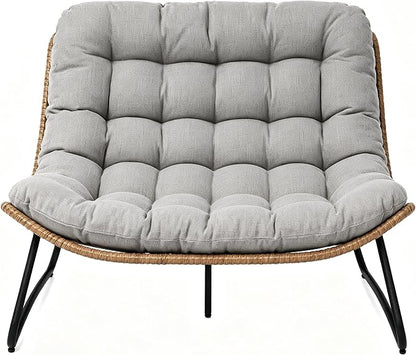 Outdoor Loveseat 2-Seat Wicker Rattan Boho Patio Sofa Grey 1PC | 53"x36"x30", 13" seat height. 4" thick cushions, 1000lb cap. All-weather PE rattan, rust-proof frame. Grey, 1PC.