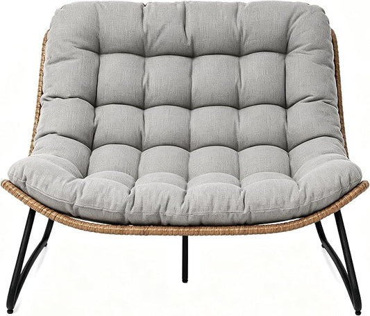 Outdoor Loveseat 2-Seat Wicker Rattan Boho Patio Sofa Grey 1PC | 53"x36"x30", 13" seat height. 4" thick cushions, 1000lb cap. All-weather PE rattan, rust-proof frame. Grey, 1PC.