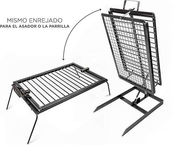 Heavy duty Iron Cross Argentinian asador grill Made in Argentina - Premium Argentine Grill - Parrilla Asado - Fully disassembled (Grill + Iron Griddle)