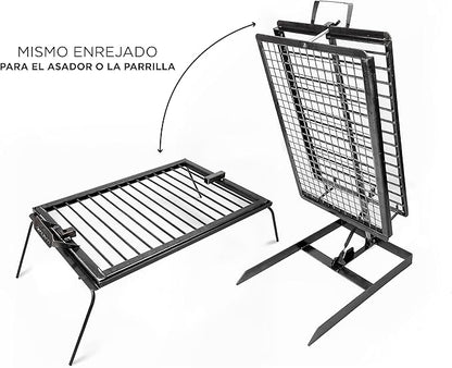 Heavy duty Iron Cross Argentinian asador grill Made in Argentina - Premium Argentine Grill - Parrilla Asado - Fully disassembled (Grill + Iron Griddle)