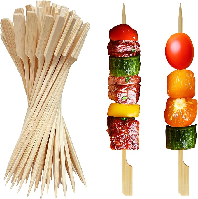 200 PCS 6 Inch Bamboo Wooden Paddle Skewers Sticks for Fruit Kabobs, Yakitori Chicken, Appetizers (6 Inch)