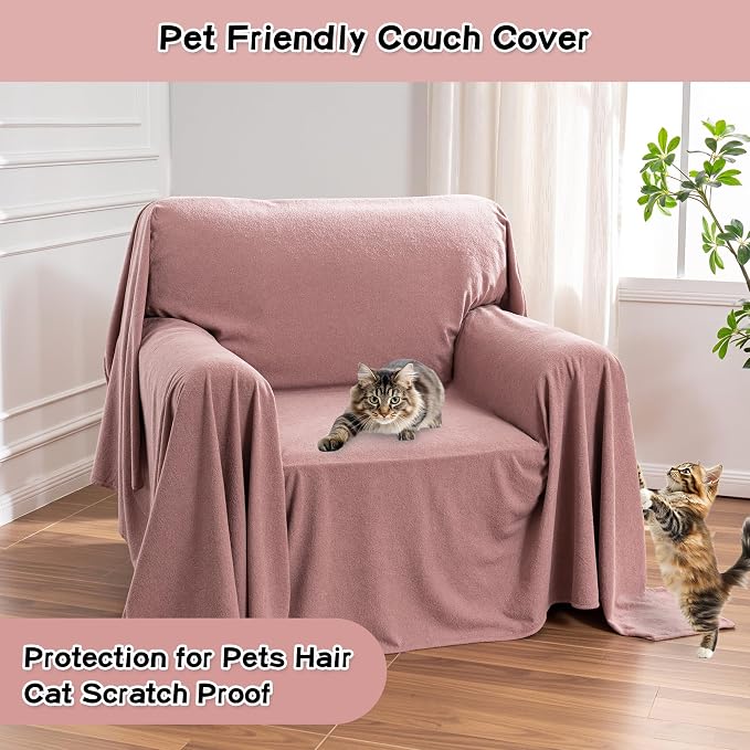 MEETSKY Chair Cover Cat Scratch Proof Recliner Chair Covers, Oversized Armchair Sofa Covers Washable Sofa Slipcover for Single Couch, Soft Small Couch Slipcover for Pets Dogs, 71" x 91", Pink