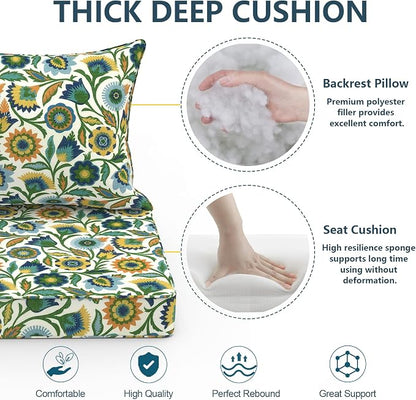 DYTXIII Outdoor Deep Seat Cushion Set, Water Repellent 24"x24" Patio Thick Cushions Replacement with Seat & Back Pillow for Patio Sofa, Wicker Chair, Couch - Fiesta Floral