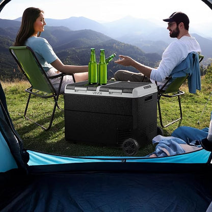 VEVOR 12 Volt Car Refrigerator, 100.4QT/95L Car Fridge, Dual Zone Portable Electric Cooler with Wheels and Handle, -4℉~68℉, 12/24V DC 100-240V AC Compressor Freezer for Outdoor, Camping, Travel, RV