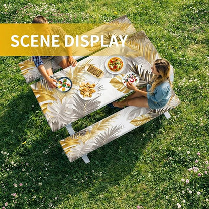 Picnic Table Cover with Bench Covers, 72 X 30 Inch Elastic Fitted Camping Tablecloth with Strap Design for 6FT Rectangle Tables, Windproof Outdoor Tablecloth Set with Storage Bag