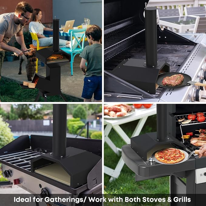 Stanbroil 14 Inch Outdoor Pizza Oven Box Fits Wood Burning Stove, Wood Fired Pizza Maker with Pizza Stone for Grill/Stove Top