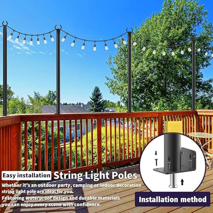 SINLEY 4 Pack 5Ft String Light Poles,Light Poles for Outside String Lights,Outdoor Light Poles with Fork,Metal Pole Stand for Patio,Backyard,Deck