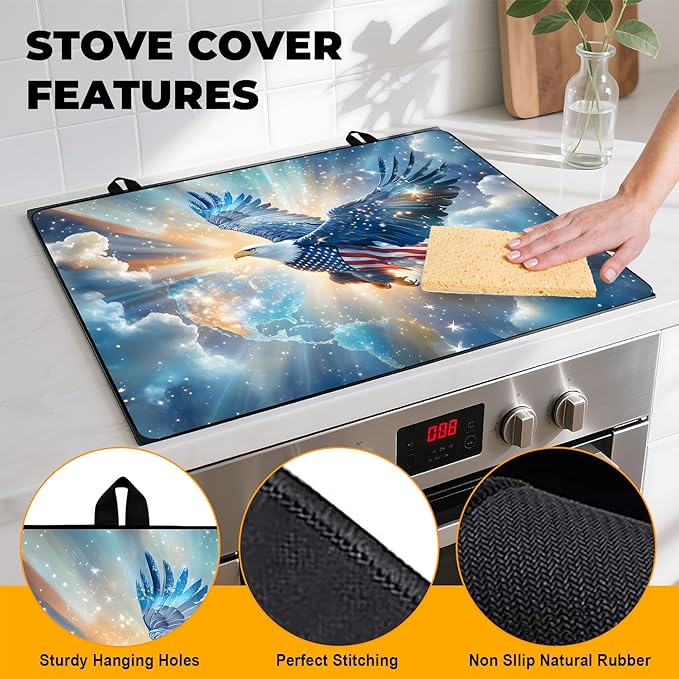 Patriotic Stove Top Cover, Heat Resistant Electric Stove Protector Mat, Large Diatomite Kitchen Counter Mat (eagle-2, 28x20 Inch)