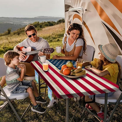 American Flag Picnic Table Cover with Bench Covers, Waterproof Windproof Oilproof, Camping Essentials, Fitted Tablecloth Cover with Elastic Edge, for Indoor & Outdoor, Garden, 3 Pieces Set, 30x60 Inch