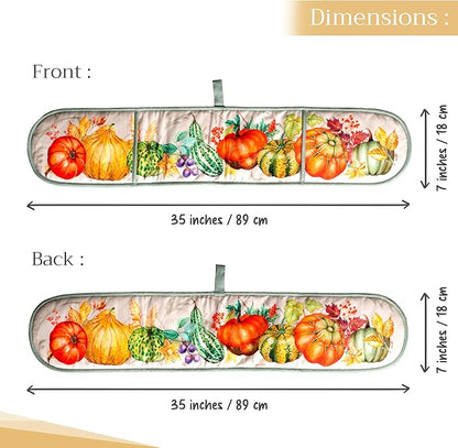 Maison d' Hermine Double Oven Mitt (7" x 35") 100% Cotton Heat Resistant BBQ Cooking Gloves with Loop for Thanksgiving Christmas Decorations Baking Cooking Barbeque Handling Hot Pan (Lumina)
