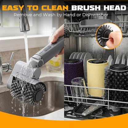 MulWark Electric Grill Brush, BBQ Electric Grill Cleaner with 2 Heads, 480RPM Cordless Motorized Cleaner, 5200mAh Grill Cleaner for Outdoor Grill 6-Piece Kit with Degreasing Pad and Glove