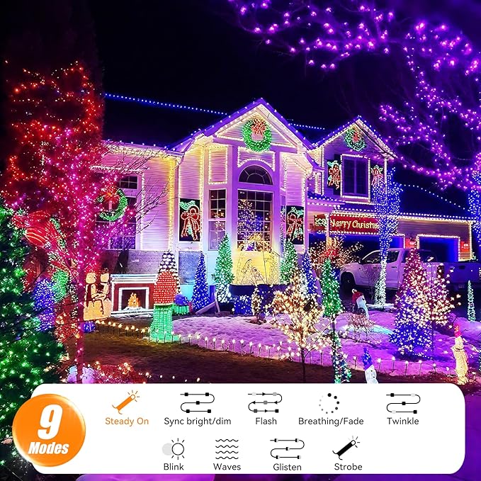 LitHome Color Changing Christmas String Lights Connectable, 35 Colors 66Ft 200 LED Red White and Blue String Lights Outdoor with Remote, 4th of July Light Plug in for Tree Party Independence Day Decor