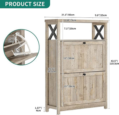 YITAHOME Shoe Cabinet with 2 Flip Drawers | Entryway Shoe Storage Cabinet with Open Shelves, Free Standing Hidden Shoe Rack Storage Organizer for