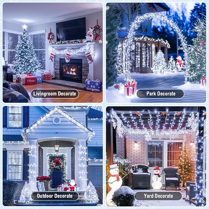 JMEXSUSS White Christmas Lights with Remote, 33ft 100 LED Battery Operated Christmas Lights, 8 Modes Outdoor Indoor String Light for Xmas Bedroom Tree Yard Porch Wedding (Pack of 2)