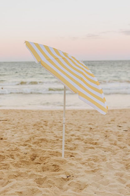 PICNIC TIME 5.5 Ft Portable Beach Umbrella, Lightweight UV Protection Sunshade with Tilt Pole & Carry Bag, Outdoor Canopy Umbrella for Beach, Sand, Pool, Patio, Camping, Travel, or Backyard Shade, (Yellow Cabana Stripe)