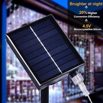 300LED Solar Curtain Lights USB & Solar Dual Powered 8 Modes Waterproof String Lights for Home Indoor Outdoor Use Garden Patio Decoration (Cold White)