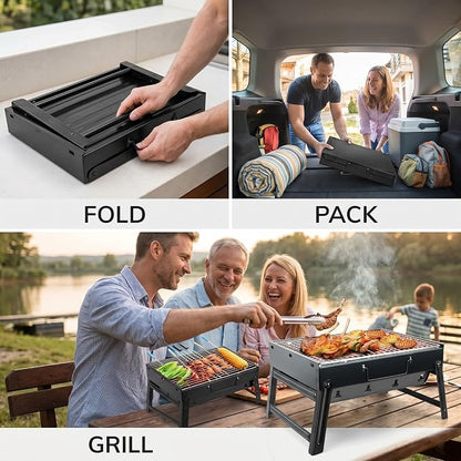 Portable Foldable Charcoal Grill 15" Tabletop BBQ | Lightweight & Compact, Easy Setup, Camping & Picnic, Outdoor Use, Beach & Backyard