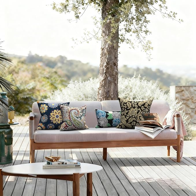 LVTXIII Outdoor Pillow Covers 20x20 Inch, 2 Pack Large Square Throw Pillow Cases, Fade-Resistant Cushion Covers for Patio Furniture Sofa, Garden Porch, Jacobean Black