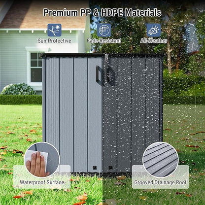 Tangkula 23.5 Cu.ft Outdoor Storage Shed, All-Weather Resin Patio Storage Box with Floor & Lockable Door, Waterproof Deck Box for Garden Tools, Pool Accessories