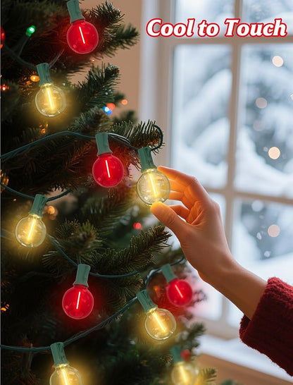 SUNSGNE Red and White Christmas Lights, 50FT G40 Globe Christmas Lights with 27 LED Round Xmas Light Bulbs(2 Spare) for Outdoor Roofline Patio Yard Decorations, E12 Socket, Green Wire
