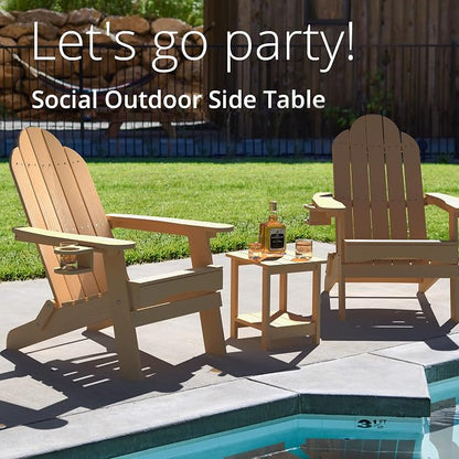 LUE BONA Outdoor Side Table, 2-Tier HDPS Small Patio Table, Brown | 2-Tier Shelf for Extra Storage, Small End Table for Pool, Porch, Balcony, Weather Resistant HDPS, Easy Clean