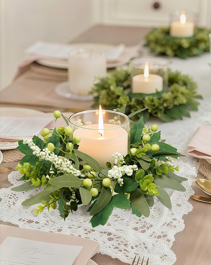 Vlorart 2 Pcs 12inch Eucalyptus Wreaths, Artificial Farmhouse Green Wreath with Boxwood Leaves and Mixed Berries, Mini Wreaths for Front Door, Wall, Window, Cabinet, Wedding, Indoor Outdoor All Season