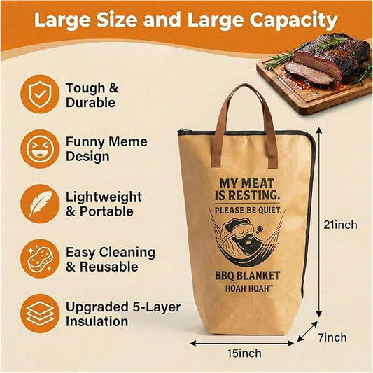 BBQ Blanket for Resting Meat - Fathers Day Dad Birthday Gifts for Men, Him, Husband, Boyfriend - 21” Insulated Smoker Blanket for Brisket, Turkey & Pork Shoulder - Waterproof Tyvek Meat Resting Bag
