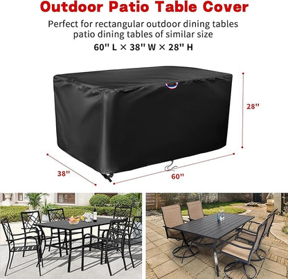 Outdoor Dining Table Cover, 60" Rectangle Patio Furniture Covers Waterproof, Protective Cover for Outdoor Dining Table Chairs Set - Black, 60 X 38 X 28 Inch