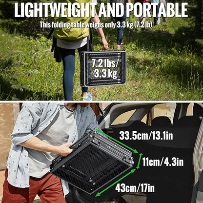 GARLLEN Folding Grill Table, 3-Height Adjustable Lightweight Grill Table with Heat-Resistant Tabletop, Portable Aluminum Camping Table for BBQ, Picnic, Cooking, 35.4" L x 15.7" W, Threaded Install
