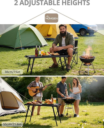 eSynic Portable IGT Camping Table-Adjustable Height 15-21.6 inch-Aluminum Stable Outdoor Table with Side Hanging Bars- 7* IGT Compatible (0.5 Unit)-Foldable Compact for Car Camping BBQ Picnic Family