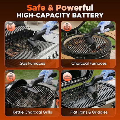 Sakerplus Electric Grill Brush,Cordless Rechargeable Grill Cleaning Brush with 2 Heads, 3-Speed & Angle Adjust, 400 RPM Waterproof Grill Cleaner for Outdoor Grill for Outdoor Camping Barbecue Grates