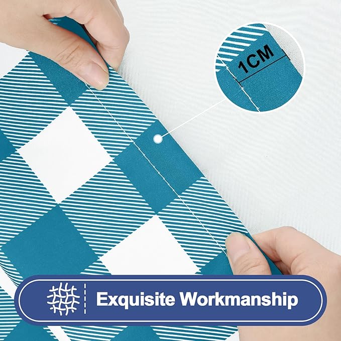 Smiry Picnic Table Cloth 2 Pack, Waterproof Elastic Fitted Tablecloths for 8FT Rectangle Tables, Washable Polyester Buffalo Plaid Tablecloth for Camping & Outdoor (Turquoise & White, 30" x 96")