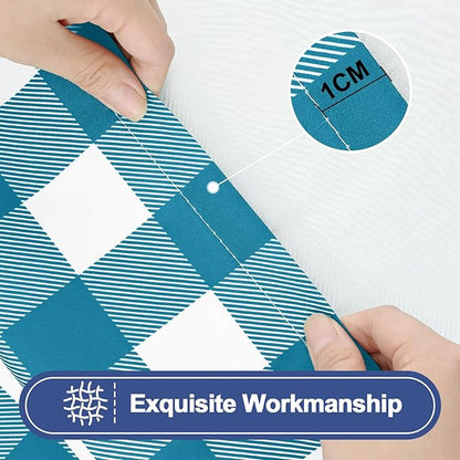 Smiry Picnic Table Cloth 2 Pack, Waterproof Elastic Fitted Tablecloths for 8FT Rectangle Tables, Washable Polyester Buffalo Plaid Tablecloth for Camping & Outdoor (Turquoise & White, 30" x 96")