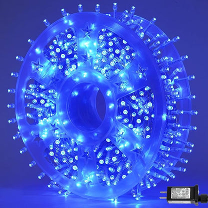 YEGUO 165ft 500 LED Blue String Lights Outdoor Waterproof, Clear Wire Christmas Lights Indoor Plug in, 8 Modes Fairy Light for Bedroom Classroom Party Wedding Tree Decor