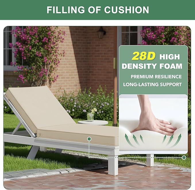 Summsun Chaise Lounge Cushions Outdoor Set of 4 - Waterproof and Fade Resistant Sun Lounger Replacement Cushion - Patio Lounger Pads with Removable Cover for Pool, Deck, Lawn, 80 x 26 x 3 Inch, Cream