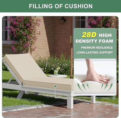 Summsun Chaise Lounge Cushions Outdoor Set of 2 - Waterproof and Fade Resistant Sun Lounger Replacement Cushion - Patio Lounger Pads with Removable Cover for Pool, Deck, Lawn, 72 x 21 x 3 Inch, Cream