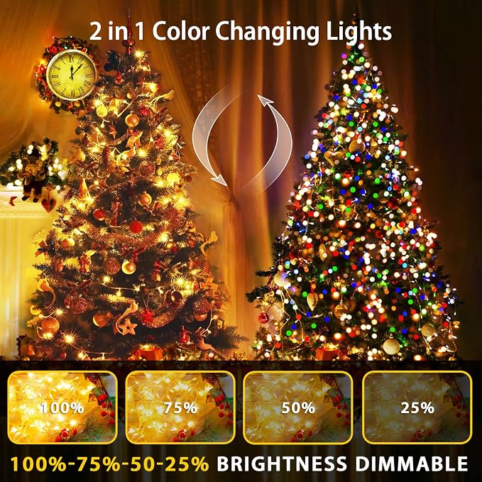 JMEXSUSS 200 LED Warm White & Multicolor Color Changing String Lights | 66ft String Lights Indoor Outdoor, Plug in, Connectable, Christmas Lights with Remote for Trees Xmas Party Decor