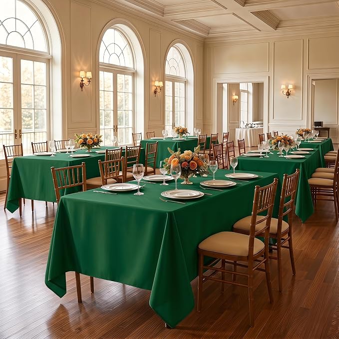 Fitable 6 Pack Tablecloths for Rectangle Table, 70 x 120 Inch, Hunter Green | Wrinkle & Stain Resistant, Washable Polyester Fabric Cloth Cover, For Wedding Party Banquet Formal Events Christmas