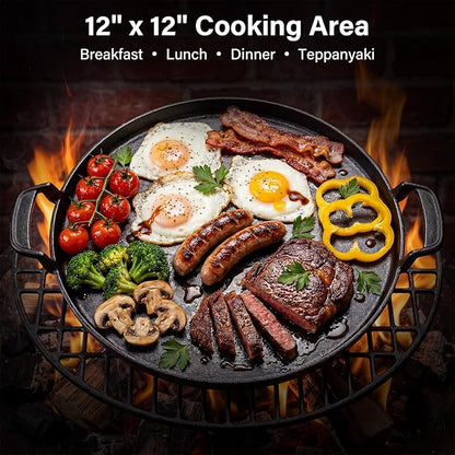 7421 Cast Iron Griddle - 12" Gourmet BBQ System Insert, Fits Most Cooking Grates for Weber Charcoal/Gas/Pellet Grills (22" Kettle/Performer, SMOKEFIRE EX4/EX6, Genesis, Spirit &More)