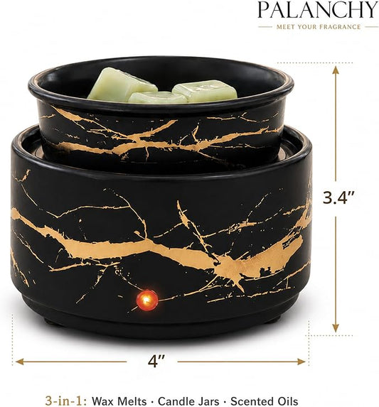 PALANCHY Electric Wax Warmer for Scented Wax Melts 3-in-1 Oil Warmers | Durable Ceramic Oil Burner Candle For Nightstand & Desk. Black And Gold Wax Melt Warmer Oil Burner For Scented Oil Gift Boxed