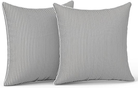 LVTXIII Outdoor/Indoor Pillow Covers, Patio Fade Resistant Throw Pillow Covers ONLY, Waterproof Farmhouse Accent Cushion Cases for Sofa Patio Couch Decoration 18"x18" Set of 2, Strip Grey