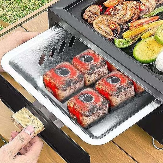 Desktop Charcoal Grill for Picnic, Portable Charcoal BBQ Grill Stove – Iron Hibachi Barbecue Grills, Tea Making Stove Set Tabletop Small Barbecue Grill for Outdoor (Black)