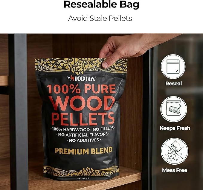 Kona Premium Blend Smoker Pellets, Intended for Ninja Woodfire Outdoor Grill, 2 lb Resealable Bag