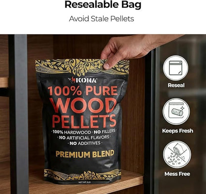 Kona Premium Blend Smoker Pellets, Intended for Ninja Woodfire Outdoor Grill, 2 lb Resealable Bag