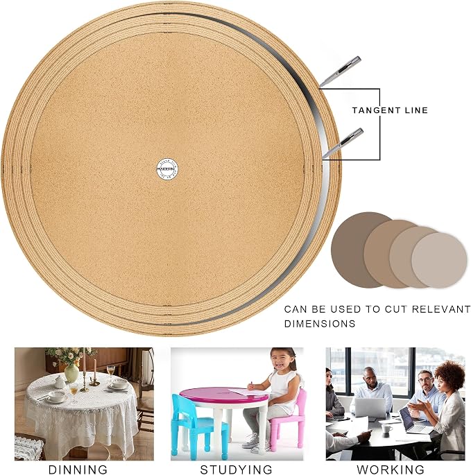 MAIDERN 54 Inch Round Cork & Leather Table Pad Protector, Cuttable Size (48-54 Inch), Trimmable Dining Table Mat, Heat Resistant/Non-Slip Table Cover for Kitchen, Office, or Restauran (Black)